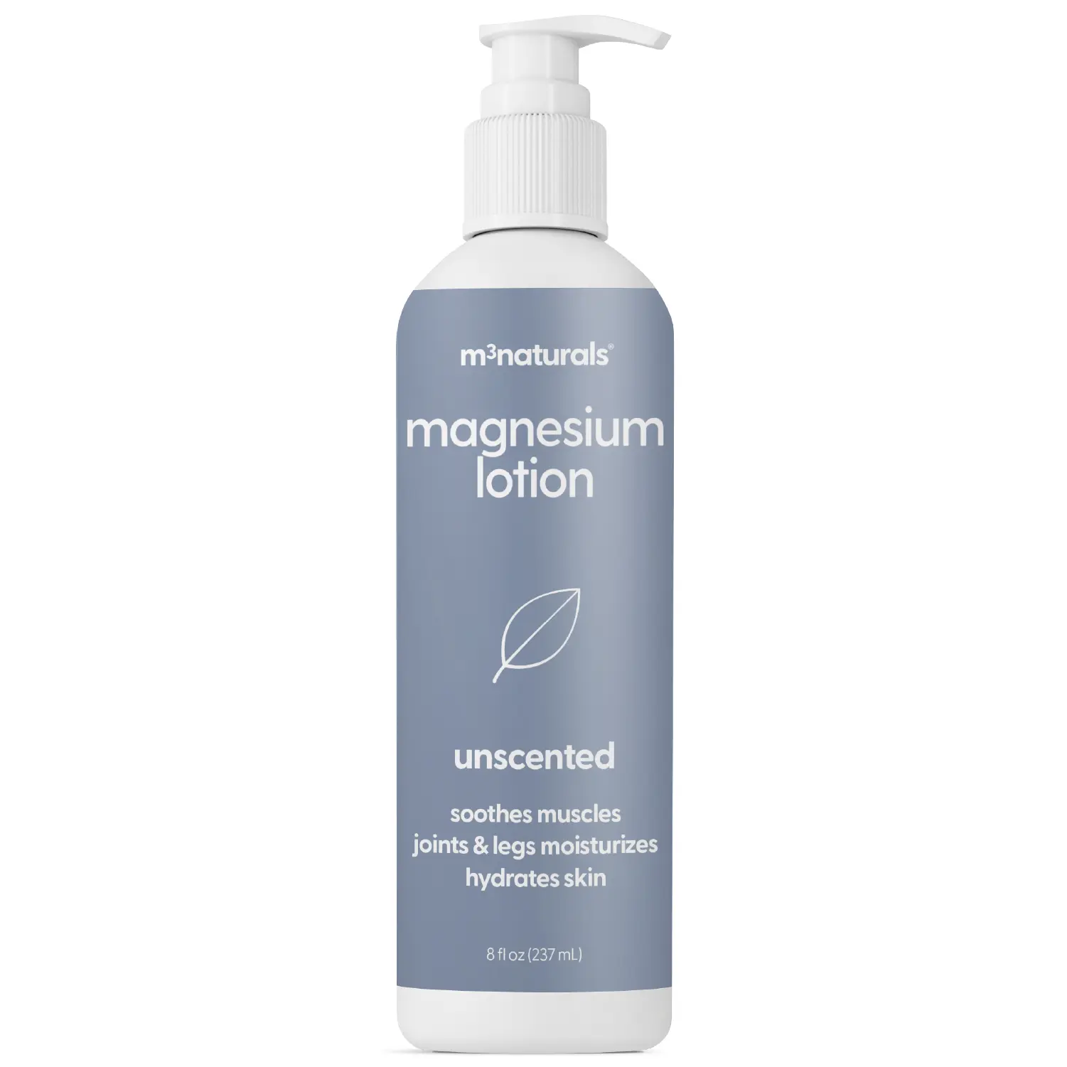 M3 Naturals Organic Shea Magnesium Moisturizer - Unscented, Hydrating Selfcare Lotion for Sleep & Leg Cramps, Sensitive Skin, Muscle Relaxation, 8 fl oz Bath & Body Care Product
