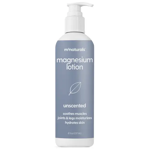 M3 Naturals Organic Shea Magnesium Moisturizer - Unscented, Hydrating Selfcare Lotion for Sleep & Leg Cramps, Sensitive Skin, Muscle Relaxation, 8 fl oz Bath & Body Care Product