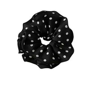 Ruffled Polka Dot Scrunchie - Black