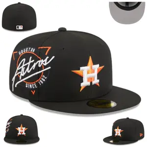 New Era MLB Houston Astros New Era Black Neon 59FIFTY Fitted Hat Baseball Cap Flat Snapback Baseball Hat Streetwear Hip Hop Unisex Premium