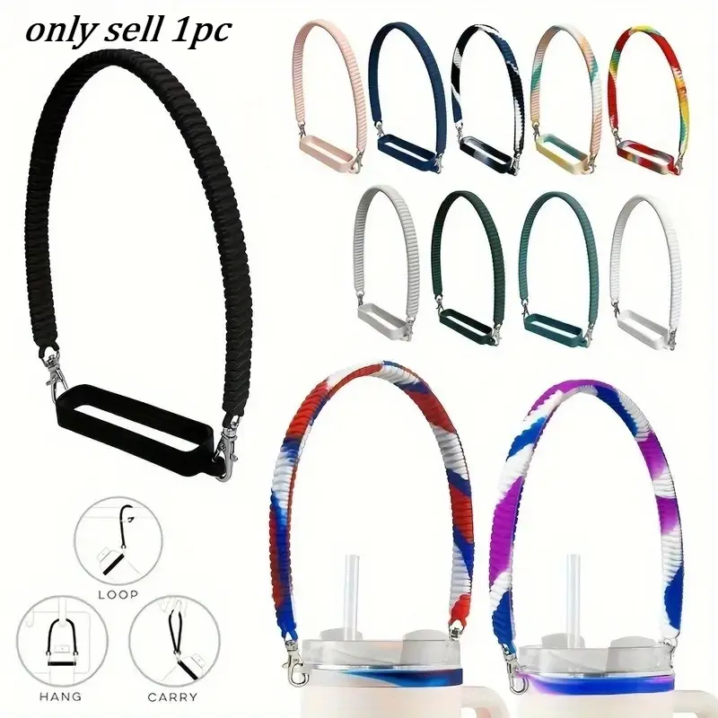 1pc Soft Durable Water Bottle Sling Handle - Silicone Water Bottle Carrying Rope - Fits Most 8-40oz Bottles - Tumbler Accessories