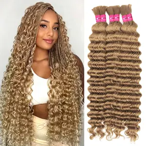#27 Honey Blonde Deep Wave Bulk Human Hair For Braiding Colored Bulk Human Hair Extensions No Weft Boho Braiding