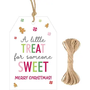 Merry Christmas Tags - 50 count Xmas Paper  Tags with String, A Little  for Someone Sweet Tag for Candy Bags,  Wrapping, Holiday Party Favors, DIY Crafts (3.3x2.2 in)