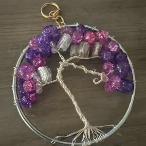 Sun Catchers Tree of Life Purple and Pink Beads Handcrafted Wire Wrapped Ornament for Home Decor