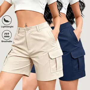 2-Pack Women’s Summer Cargo Shorts, Y2K Style, Waist Button Closure and Large Pockets, Available in Multiple Colors, Suitable for Everyday Casual Wear in Summer