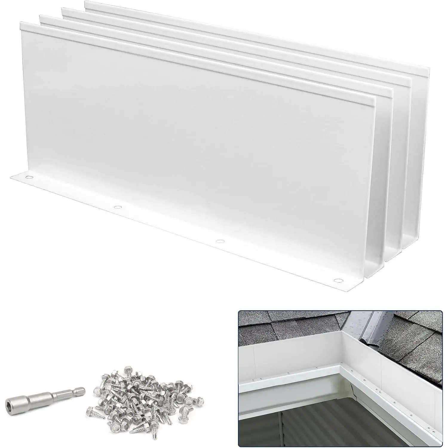 Aluminum Gutter Valley Splash Guard Rain Diverter for Roofing Gutter Fits Valley Corner or Straight 10 Inch Each 4 Pcs White