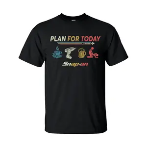 PLAN FOR DAY Snap-on  T-Shirt - Singer Sided Printed 100% Cotton Fitted Crew Neck Short Sleeve Casual Unisex Top Made in USA