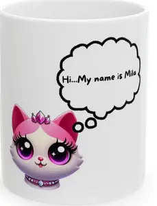 Mila! Kawaii Pink Kitty with Speech Bubble Mug