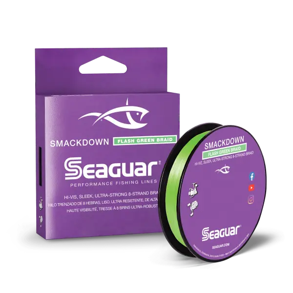 Seaguar Smackdown Braid Fishing Line, 8-Strand Micro-Weave, High-Visibility and Thinnest-Diameter for Quiet and Accurate Casting, Abrasion Resistant, Flash Green, 150yd, Ultra-Strong Construction, Round Profile, 8 Ultra-Thin Strands