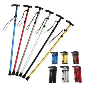 Aluminum alloy climbing cane, telescopic folding 6-color hiking cane, non-slip cane reinforced and adjustable 5-section cane