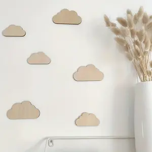6-Piece Cloud Shaped Design Wall Stickers Wooden 2D Flat Design Reusable Bedroom Decor, Home Room Decoration for Living Room Bathroom Christmas Party Gift