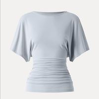 Effortless Boatneck Batwing Sleeve Side Ruched Top - Stylish & Comfortable Women's Fashion baju kelawar  Streetwear, Womenswear