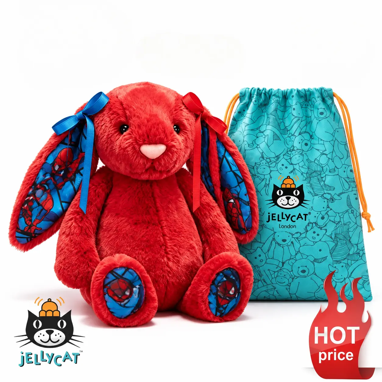 Jellycat Spider Bunny Plush Toy with Blue Webbed Ears and Paws for Kids, Ultra Soft Stuffed Animal, Cute Collectible Gift for Kids & Plush Lovers Hero Fans