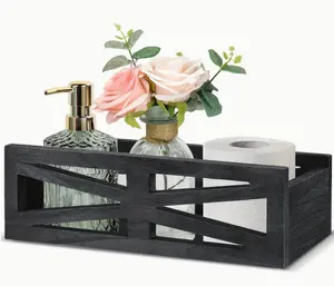 Paulownia wood, dark gray, rectangular box with a cross pattern