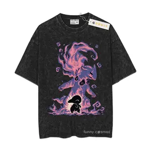 Cyndaquil Mineral Washed Shirt, Typhlosion Shirt, Poke Shirt, Pkm Shirt, Anime Shirt, GONOLY Anime Manga Vintage Oversized Shirt