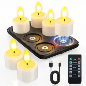 Rechargeable Flameless  Lights Candles with Remote &   Base, 6 count   Operated LED Flickering Votive Candles with Timer for  Lantern Pool Wedding Party Decor