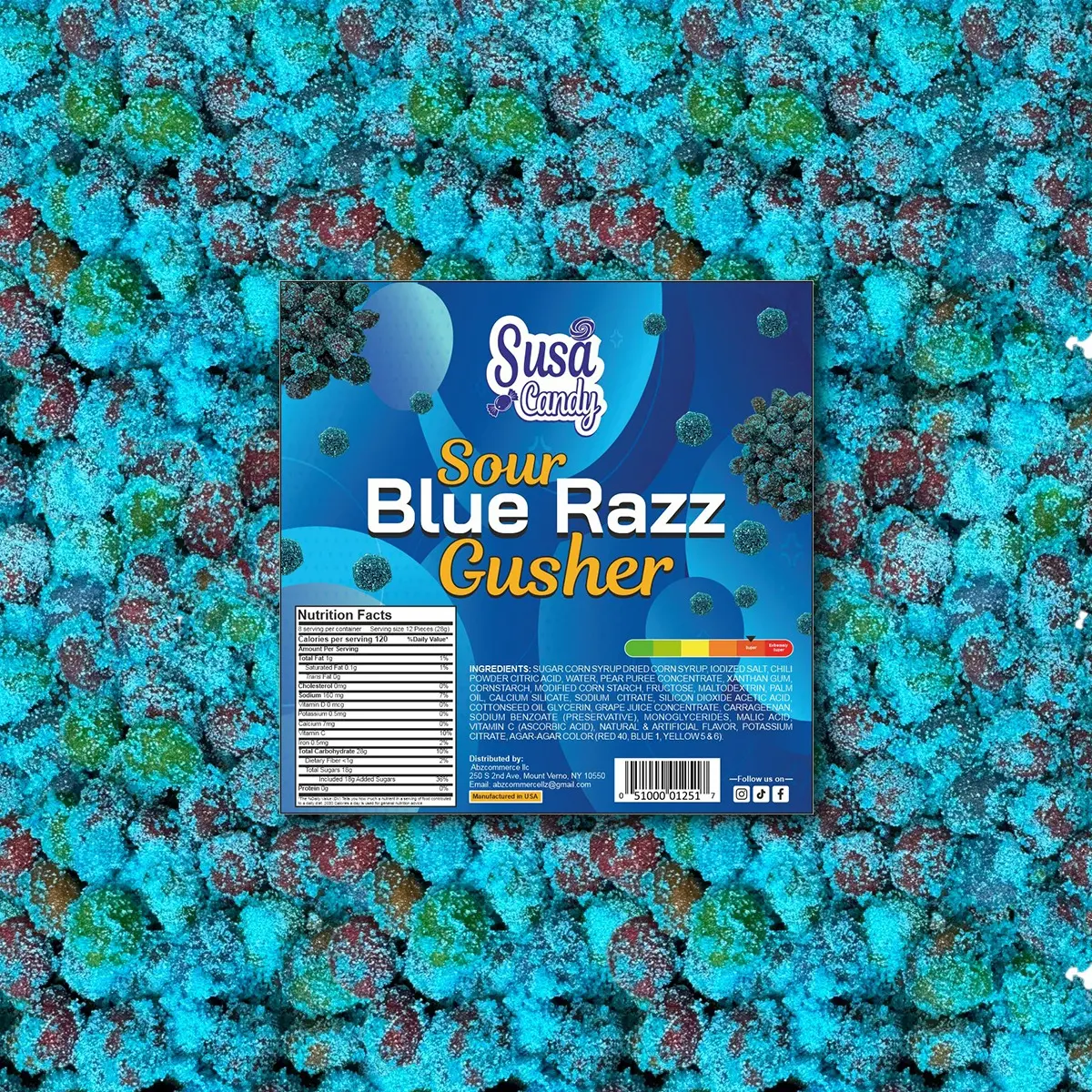 Sour Gusher Blue Raspberry Flavor - Snack - Candy - Susa Candy Bonbon Candies
