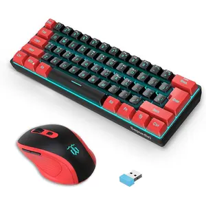 Snpurdiri 2.4G Wireless Gaming Keyboard and Mouse Combo, Include Mini 60% Merchanical Feel Keyboard, Ergonomic Vertical Feel Small Wireless Mouse(Red and Black)