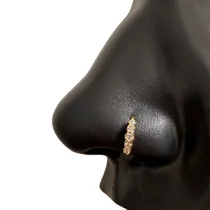 5 Stone Diamond Nose Hoop in Surgical Steel 20 Gauge 8mm Hypoallergenic with Case & Pouch Durable Quality