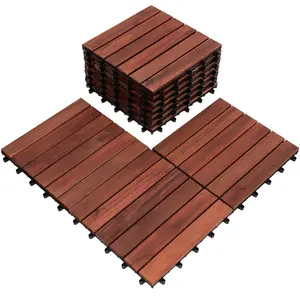Bliss Outdoors Hardwood 6-Slat Interlocking Wood Deck Tiles, Red, Set of 10