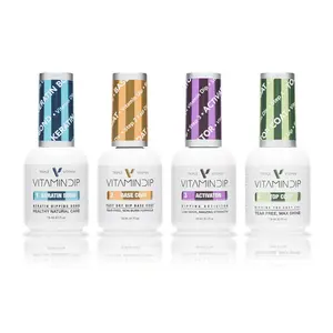 Triple Vitamin Dip Powder Nail Liquid Set – Bond Gel Base Activator Gel Top Set 4 (Step 1-4) 18ml – NO LED UV/LAMP Needed, Color French Pink White Nail Dipping Powder DIY Professional Home Salon – Made in USA