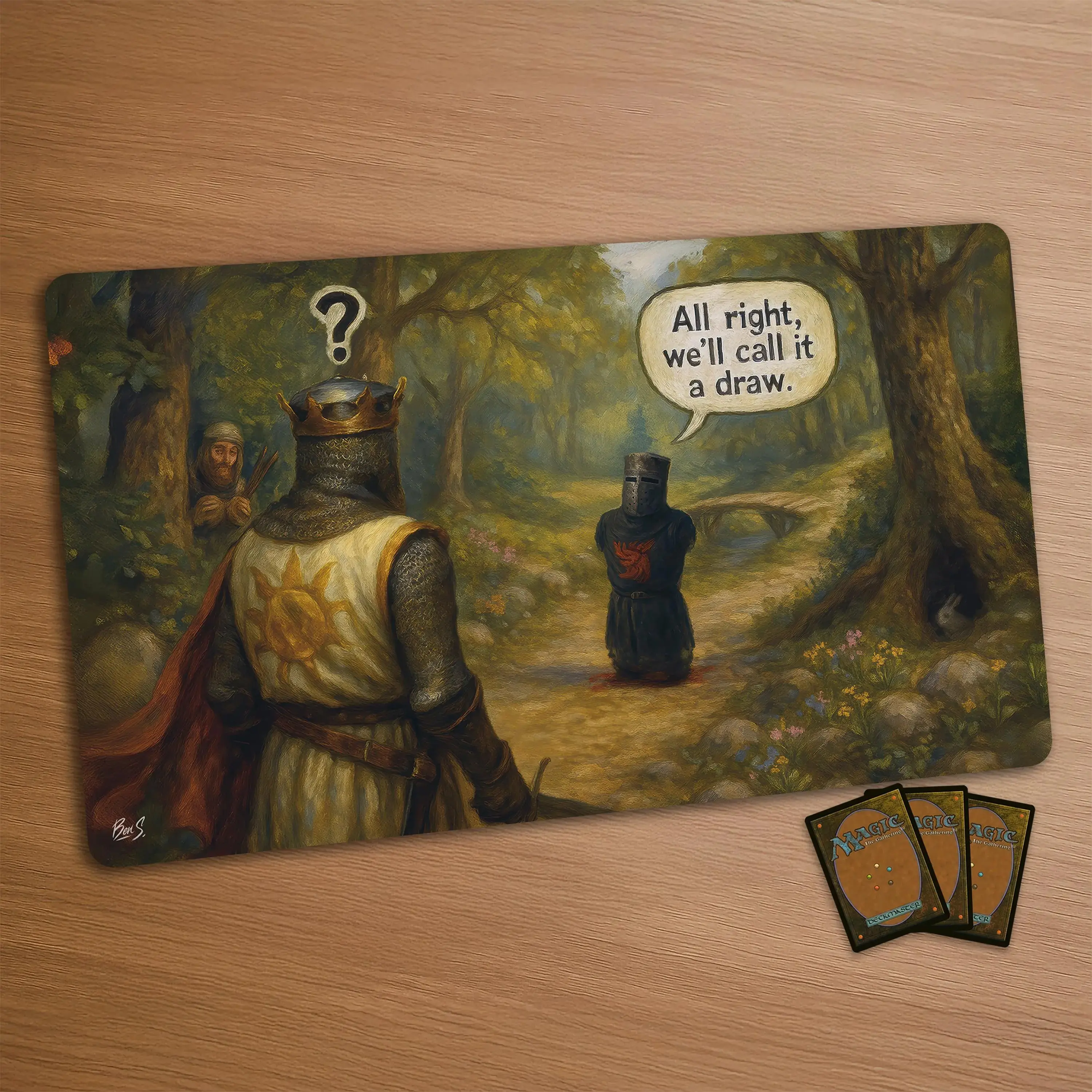 Funny MTG Playmat - Monty Python Black Knight | Stitched Edges Extra Thick