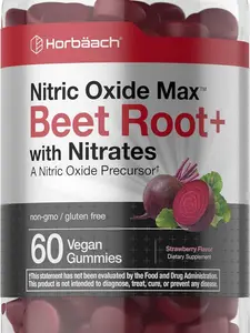 Horbäach Nitric Oxide Beet Root Gummies | 60 Count | with Nitrates | Strawberry Flavor | Vegan, Non-GMO, Gluten Free Supplement