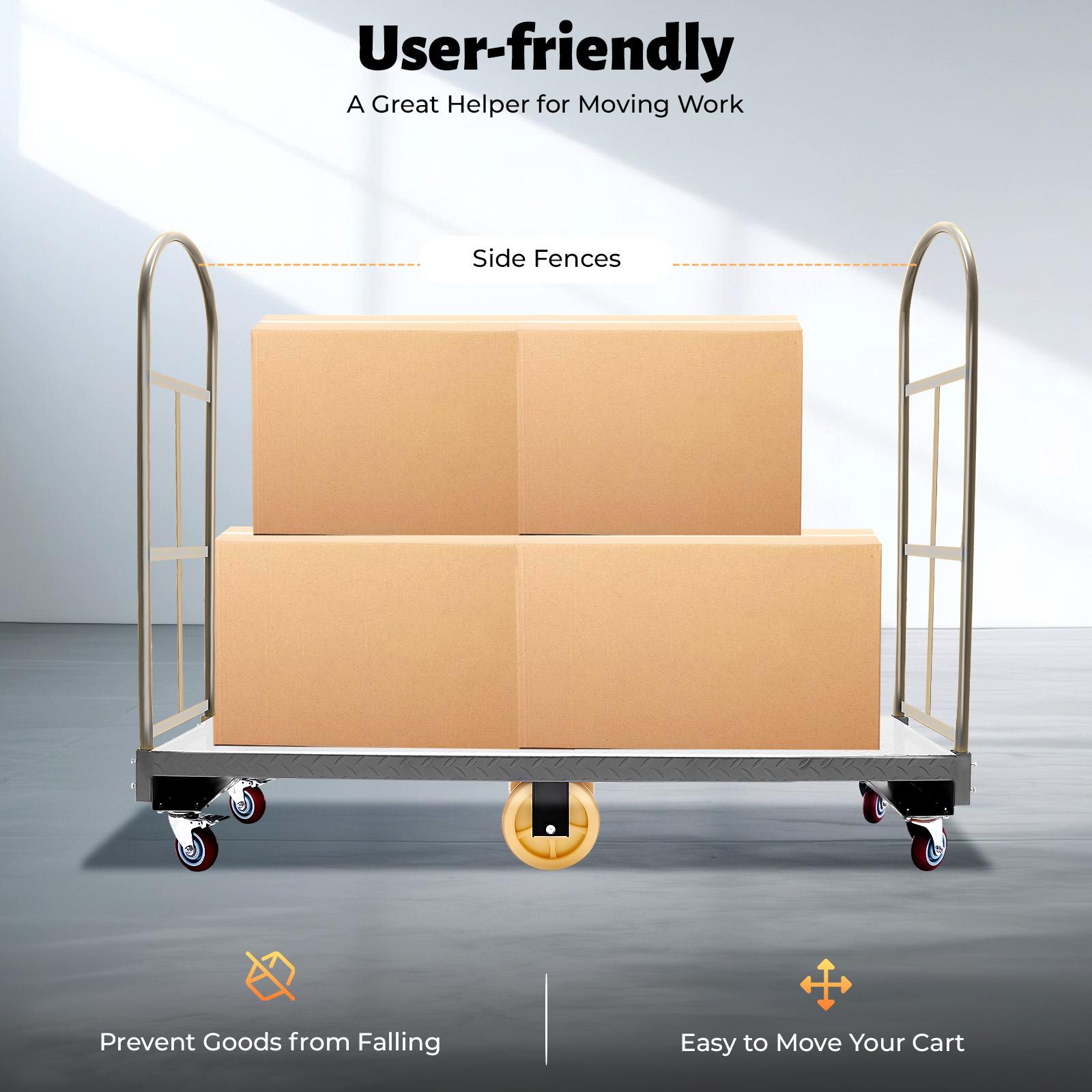Heavy Duty U Boat Platform Dolly 2000lbs Load Capacity 6 Wheels Q235 Steel Flat Cart with Side Fences for Warehouse Industrial Transportation Moving Heavy Duty U Boat Platform Dolly 2000lbs Load Capacity 6 Wheels Q235 Steel Flat Cart with Side Fences for Warehouse Industrial Transportation Moving