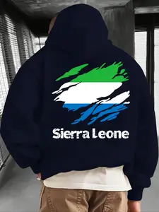 1PCS casual hoodie with kangaroo pocket, suitable for daily wear, outdoor sports, autumn and winter. It is a trendy fleece-lined hoodie with Sierra Leone national flag prints on the front and back.