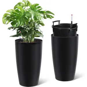 Self-Watering Tall Planter Set  2 Large Flower Pots with Drainage Holes Removable Liners Water Level Gauge Modern for Patio Porch Garden Living Room Large Plants