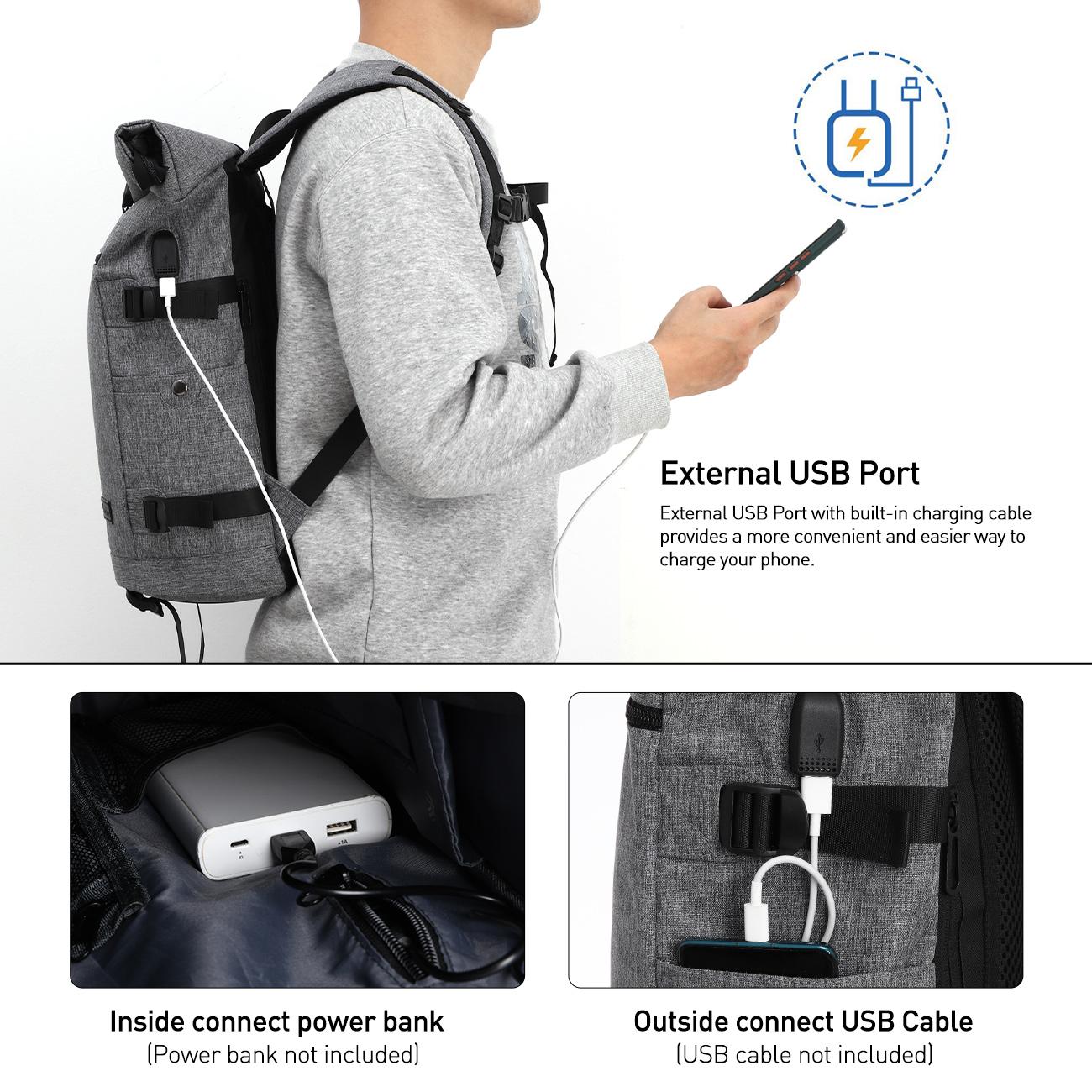 YAMTION Expandable Roll Top Backpack Roll Top Waterproof Laptop Backpack with USB Port | Expandable 18-26L Travel Rucksack for 17 Inch Laptop