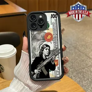 Cool Benjamin Franklin Dollar Bill Gun Pattern Phone Case for iPhone Samsung 17 16 15 14 Pro Max 13 12 11 XR XS Plus Air Galaxy S26 S25 S24 S23 S22 Ultra Plus FE Shockproof Anti Drop Anti Scratch Durable Impact Resistant Soft TPU Cover gift for boy