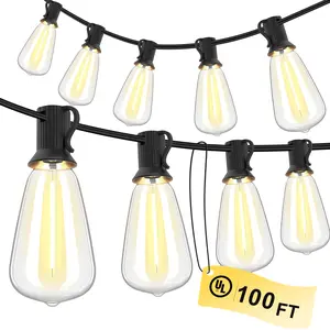 Outdoor String Lights 100 FT 50+2 LEDs, UL Certified Patio Lights Outdoor String Light Waterproof for Yard Porch Outside Party Wedding, Connectable Dimmable Shatterproof Bulb 2700K 50 Sockets