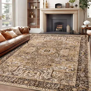 Washable Vintage Rugs - 8x10 Bedroom Area Rugs, Large Indoor Machine Washable Non-Slip Rugs for Living Room, Dining Room, Kitchen, Office, Soft Low Pile Vintage Floor Carpets Home Decor, Beige,Brick Red, Brown, Blue, 4x6, 5x7, 6x9, 8x10 Feet