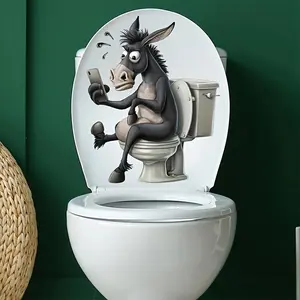 2Pcs Funny Donkey On Toilet Phone Stickers Novelty Spoof Wall Decals for Bathroom Toilet Seat & Tank Decor Humorous Home Accessories