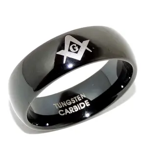 Black Ion Plated Tungsten Carbide Masonic Mason Ring - 8mm Width, Rust and Tarnish Resistance, Hypoallergenic, Practically Unbreakable