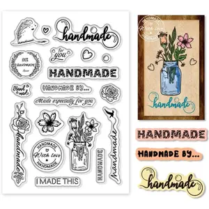 Word Clear Stamps Handmade Text Rubber Stamp Transparent Silicone PVC Clear Stamps for Card Making Photo Album Decoration and DIY Scrapbooking, 4.33x6.3inch