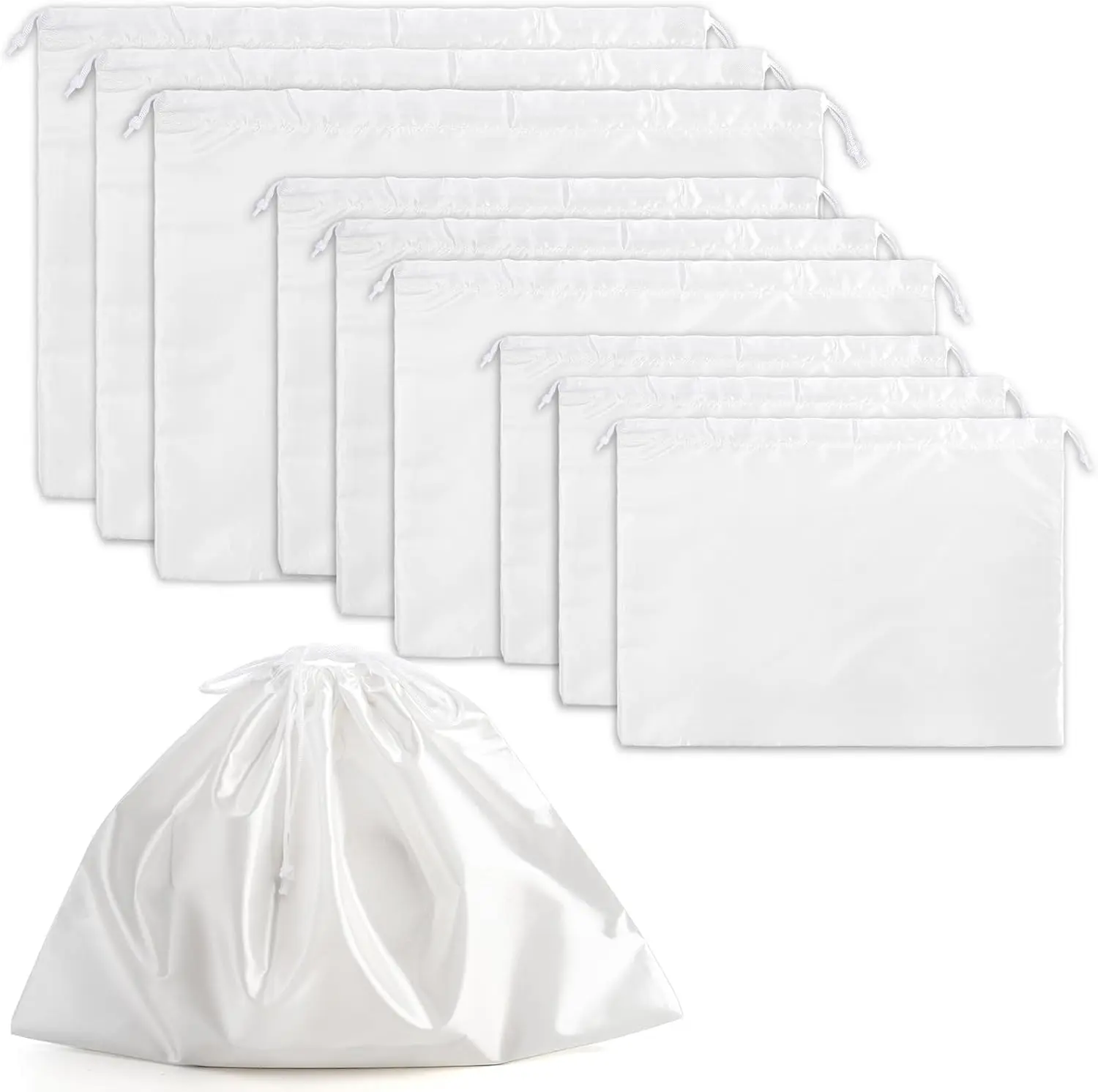 9-Pack Lightweight Foldable Cotton Dustproof Adjustable Drawstring Purse Covers - 3 Sizes (3 Different Sizes) Cloth Bags for Handbags, Shoes, Organizing Clothes - Home Care & Travel Use
