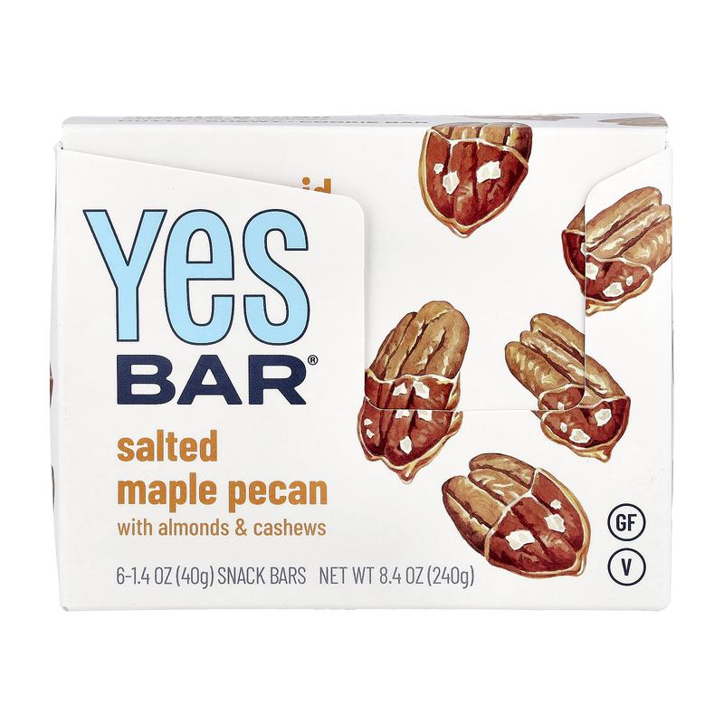 Yes Bar Snack Bars, Salted Maple Pecan, 6 Bars, 1.4 oz (40 g) Each