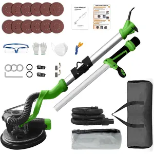 1050W Electric Drywall Sander with Vacuum, LCD Display, 7 Speeds (800–2100RPM), Foldable & Extendable Handle, 12 Sanding Discs, for Walls, Ceilings, Floors (Green)
