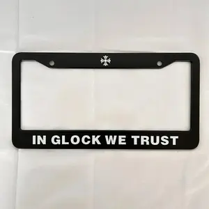 In Glock we Trust cross,Stainless Steel U.S. License Plate Frame, car accessories, Black