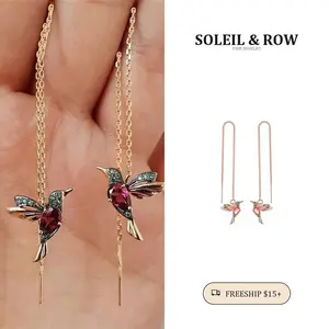 Hummingbird Drop Earrings · Crystal Sparkle Long Tassel · Cartilage Helix Body Jewelry · Aesthetic Y2K Fairycore · Hypoallergenic · Soleil & Row