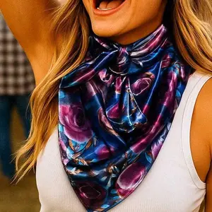 35X35"  Blue and Purple Roses Wild Rag / Scarf WR1006