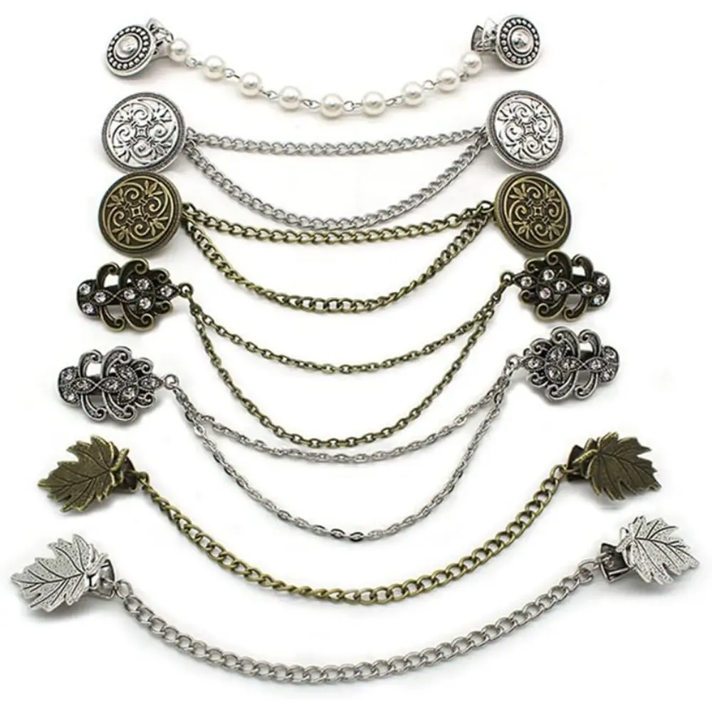7 Retro Sweater Chain Shawl Clips Cardigan Dresses Clip Collar Clip with Chain for Women Girls