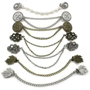 7 Retro Sweater Chain Shawl Clips Cardigan Dresses Clip Collar Clip with Chain for Women Girls