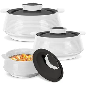 Casserole for Hot , Double Walled Insulated Inner Stainless Steel Hot Pot with Lid, Serving box for  and Roti, Serving Bowl, Set of 3 (Size 62, 45, 28 oz) Venice,  White
