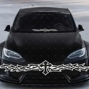 1PC Eye-Catching Dark Gorgeous Cross Scrollwork Decor Line Car Sticker For Car Bodies, Backpacks, Laptops Cross + Symmetric Scrollwork Decor Line Decor Fills With Personal Street Relaxed Gorgeous Cool Vibe Easily Grasp Dark Gorgeous Scrollwork Trend Style
