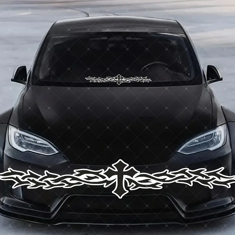 1PC Dark Gorgeous Cross Scrollwork Decor Line Car Sticker, Sticker For Cars, Car Decals For Car Bodies, Backpacks, Laptops Symmetric Scrollwork Decor Line Fills With Cool Vibe, Dark Scrollwork Style
