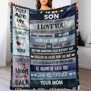 Flannel Fleece Throw Blanket For Son With Heartwarming Mother'S Love Letter - Soft, Cozy & Lightweight All-Season Knit Fabric, Contemporary Style, Active Printing, No Embellishment - Ideal For Travel, Camping & Multi-Purpose Use, Machine Washable