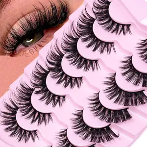 7 Pairs Cat Eye Lashes Fake Eyelashes Natural long Manga Lashes Winged End Eye Elongated Eyelashes Fake Lashes Natural Look Lashes Makeup